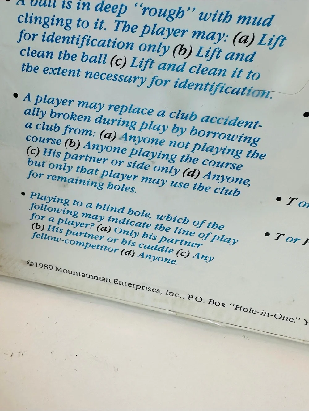 The Game of Golf By The Rules Trivia Board Game from 1989